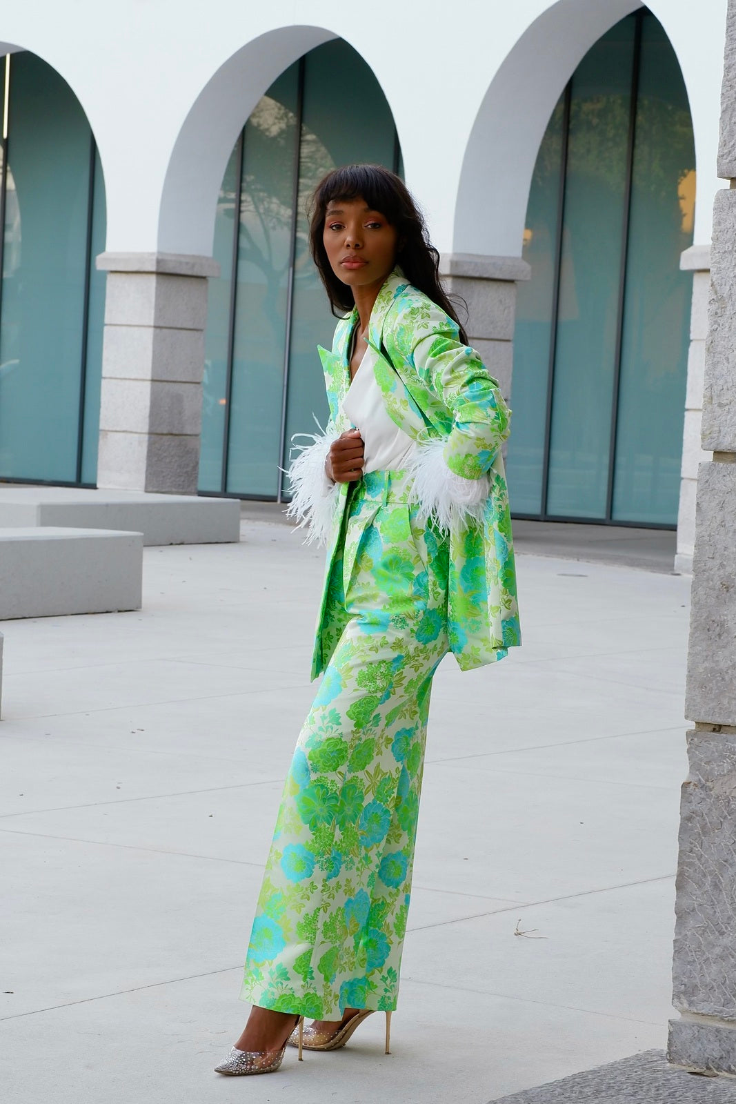 BLAZER VERDE CLARO JACQUARD OVERSIZED ESTAMPADO FLORAL