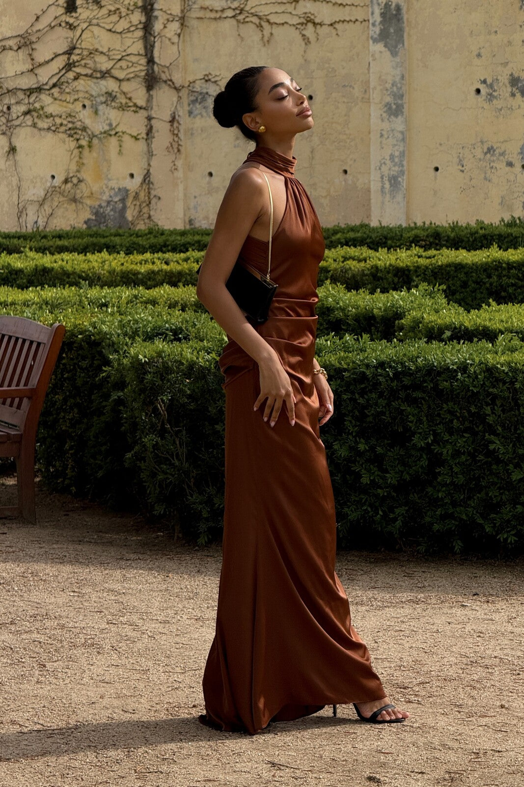 aurora brown dress Aurora Ruched Maxi Dress - Brown