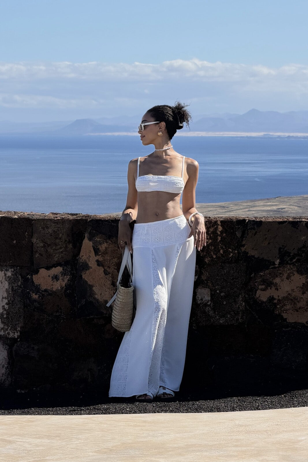 PEARL LONG SKIRT WITH EMBROIDERED INSERT