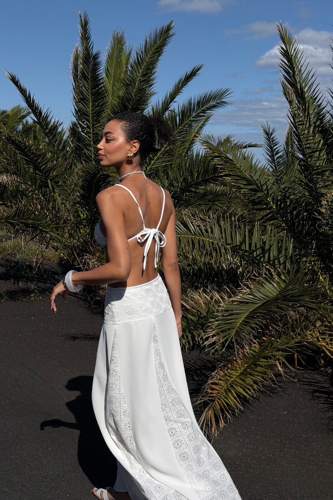 PEARL LONG SKIRT WITH EMBROIDERED INSERT