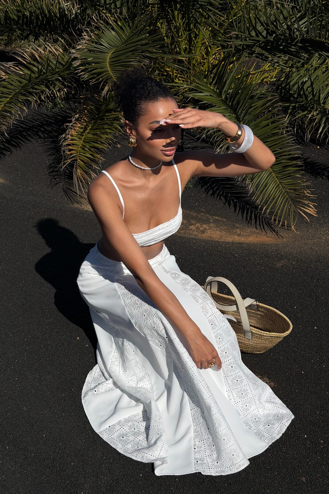 PEARL LONG SKIRT WITH EMBROIDERED INSERT