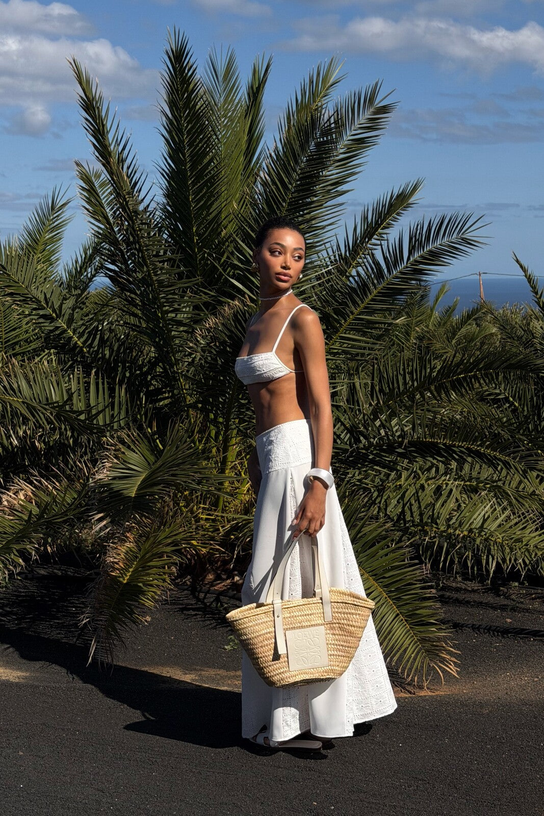 PEARL LONG SKIRT WITH EMBROIDERED INSERT