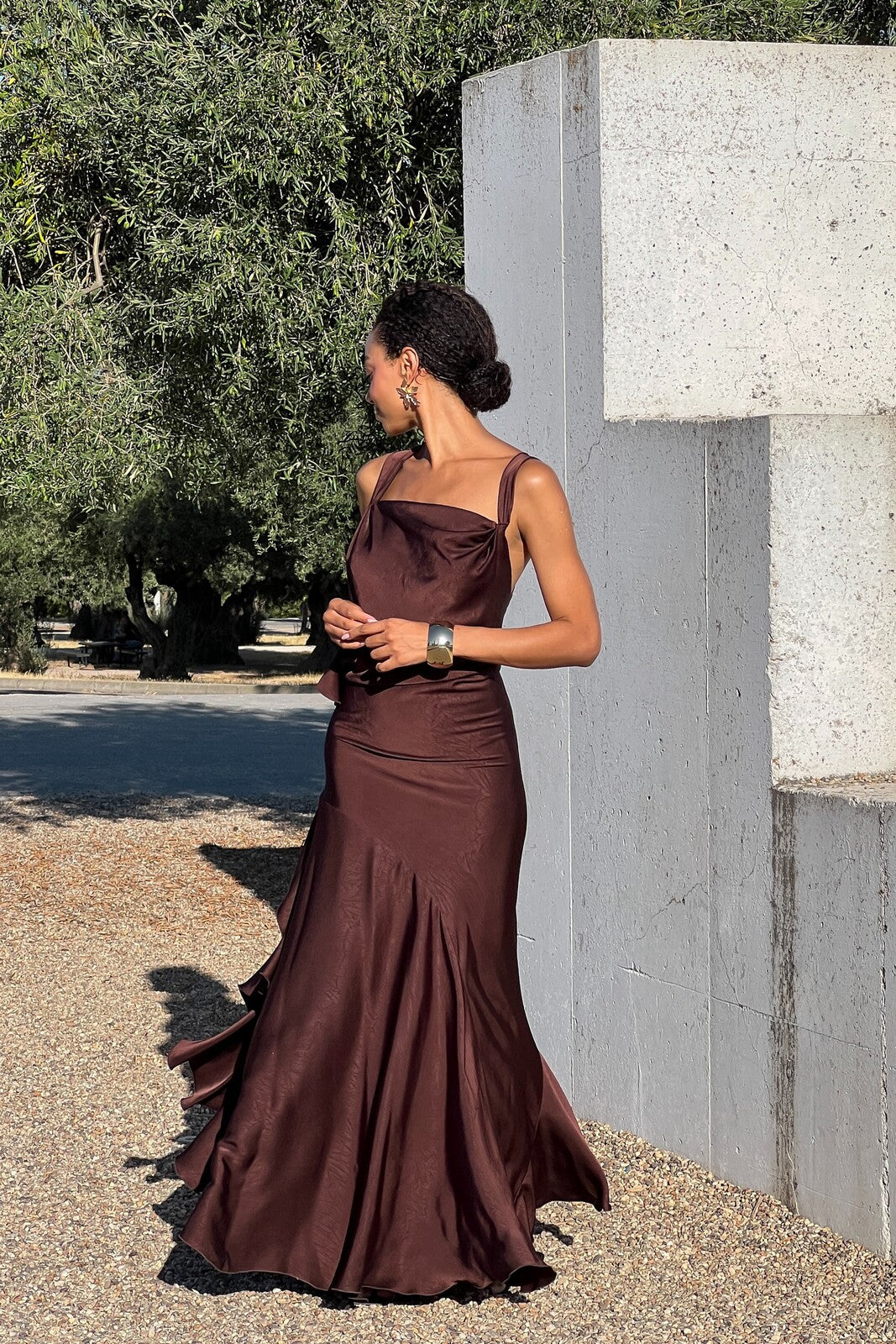 VESTIDO LONGO DRAPEADO CASTANTHO