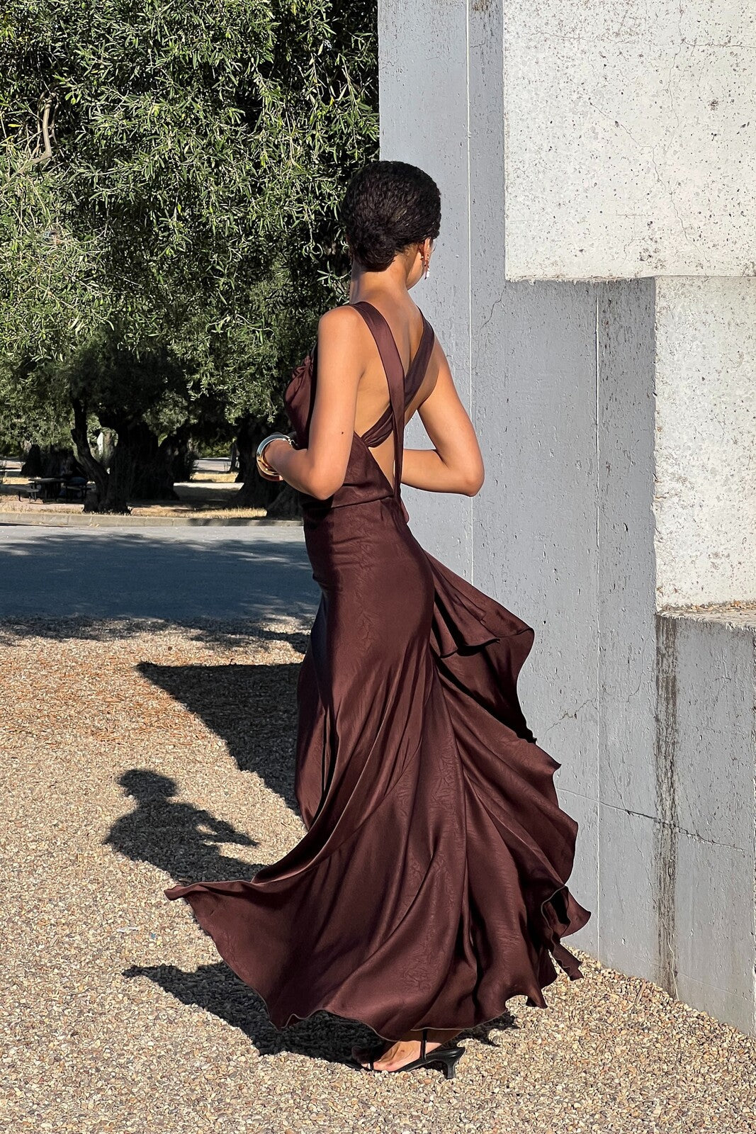 long dark brown dress Simple A-Line Satin Brown Long Prom Dress, Brown Long Formal Dress US 4 / Brown