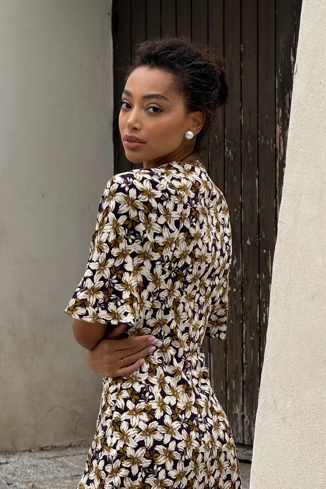 PURPLE FLORAL MIDI DRESS
