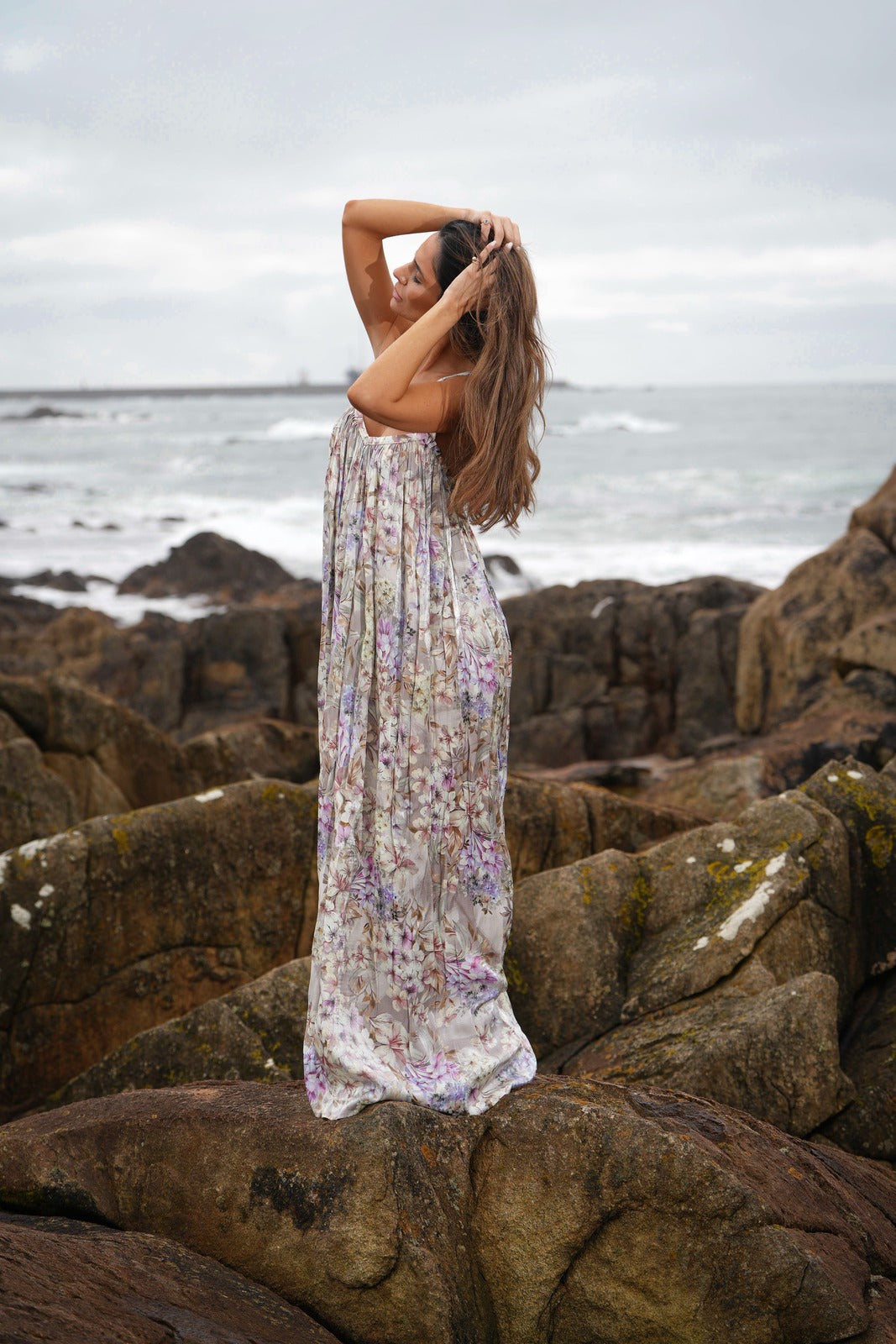 WATER GREEN FLORAL PRINT FLOWING DRESS - KAO WATER GREEN FLORAL PRINT FLOWING DRESS - KAO