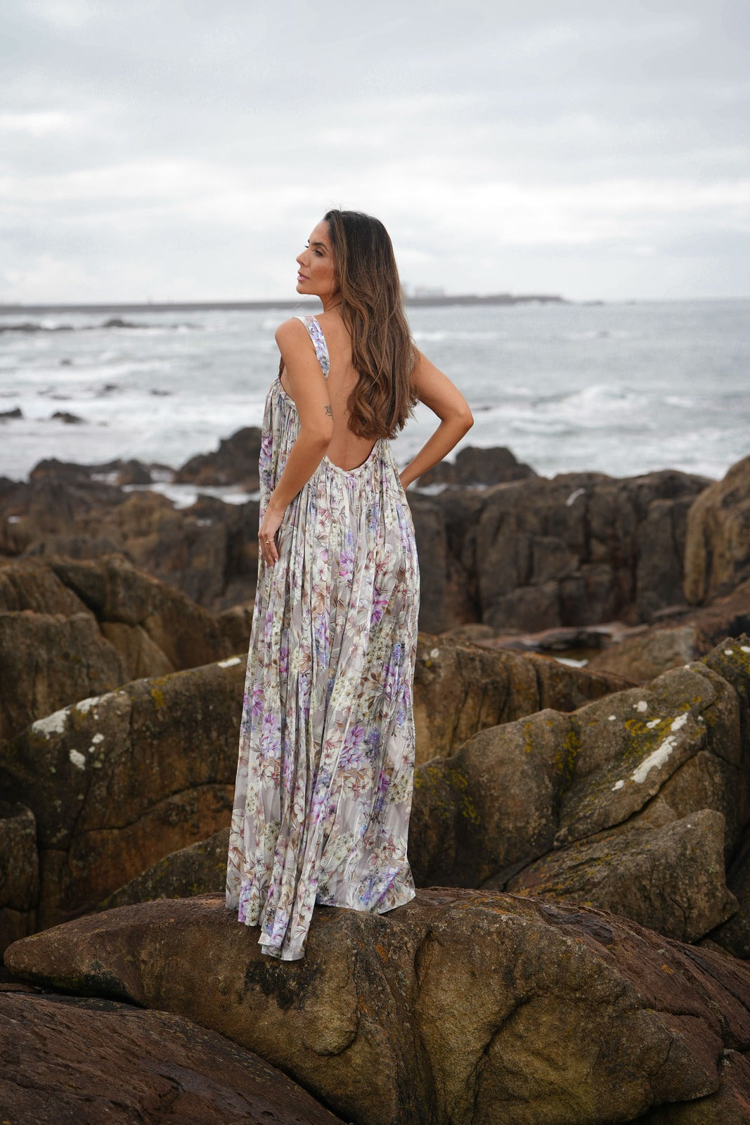 WATER GREEN FLORAL PRINT FLOWING DRESS - KAO WATER GREEN FLORAL PRINT FLOWING DRESS - KAO