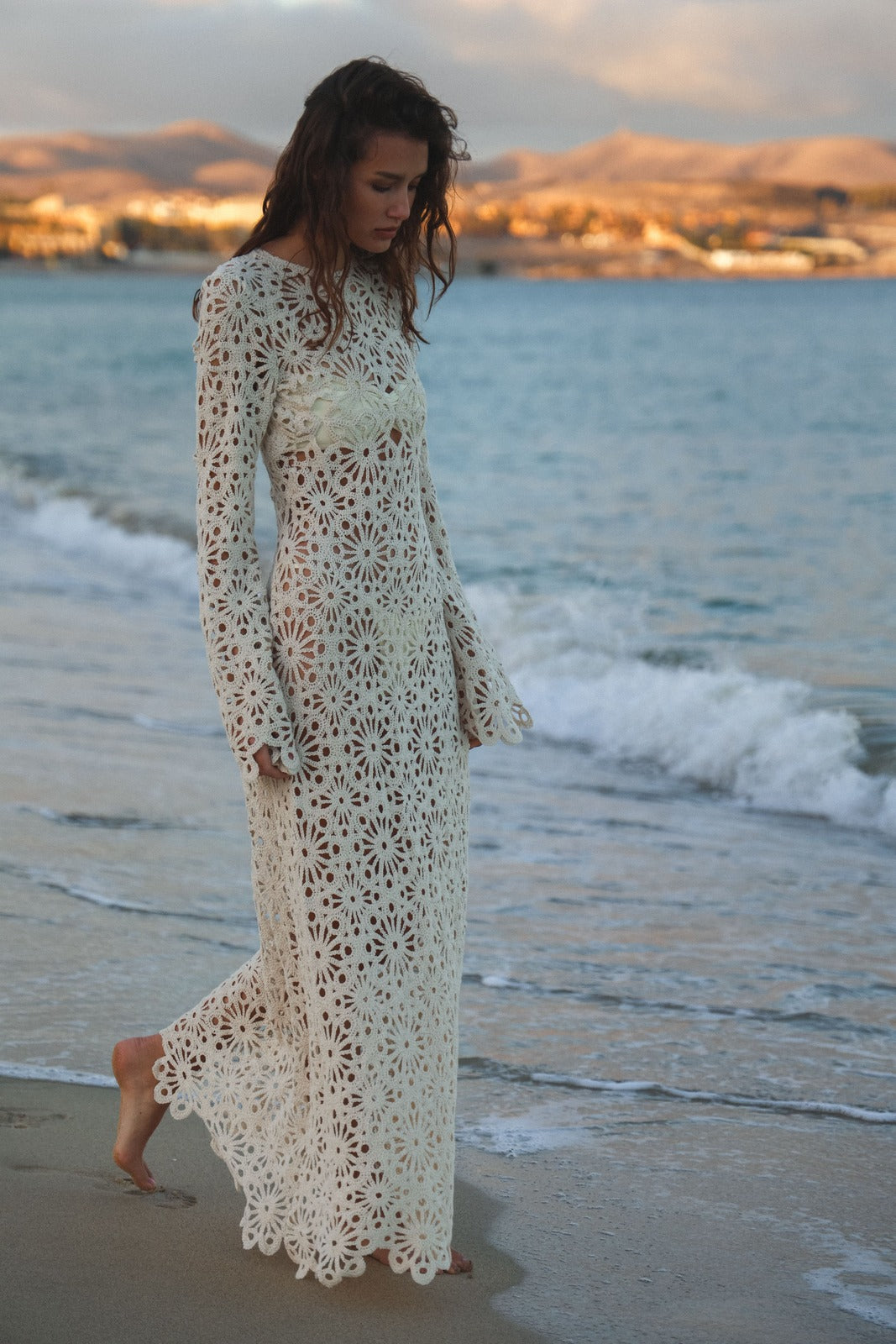 LONG BEIGE TRICOT DRESS - KAO LONG BEIGE TRICOT DRESS - KAO