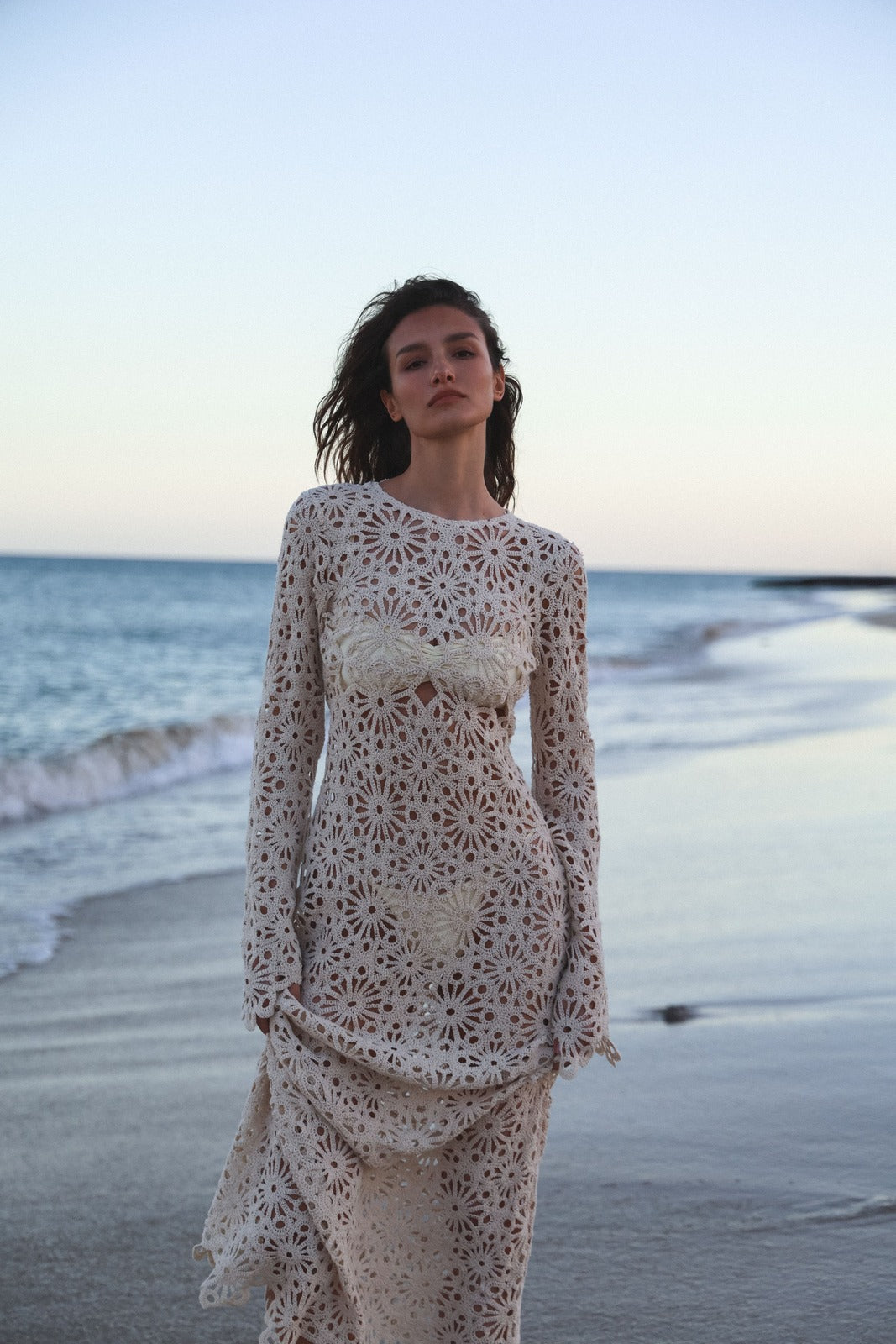 LONG BEIGE TRICOT DRESS - KAO LONG BEIGE TRICOT DRESS - KAO