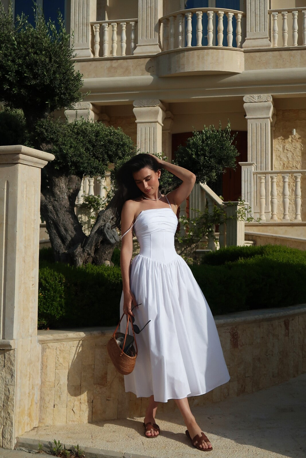 WHITE MIDI COTTON DRESS