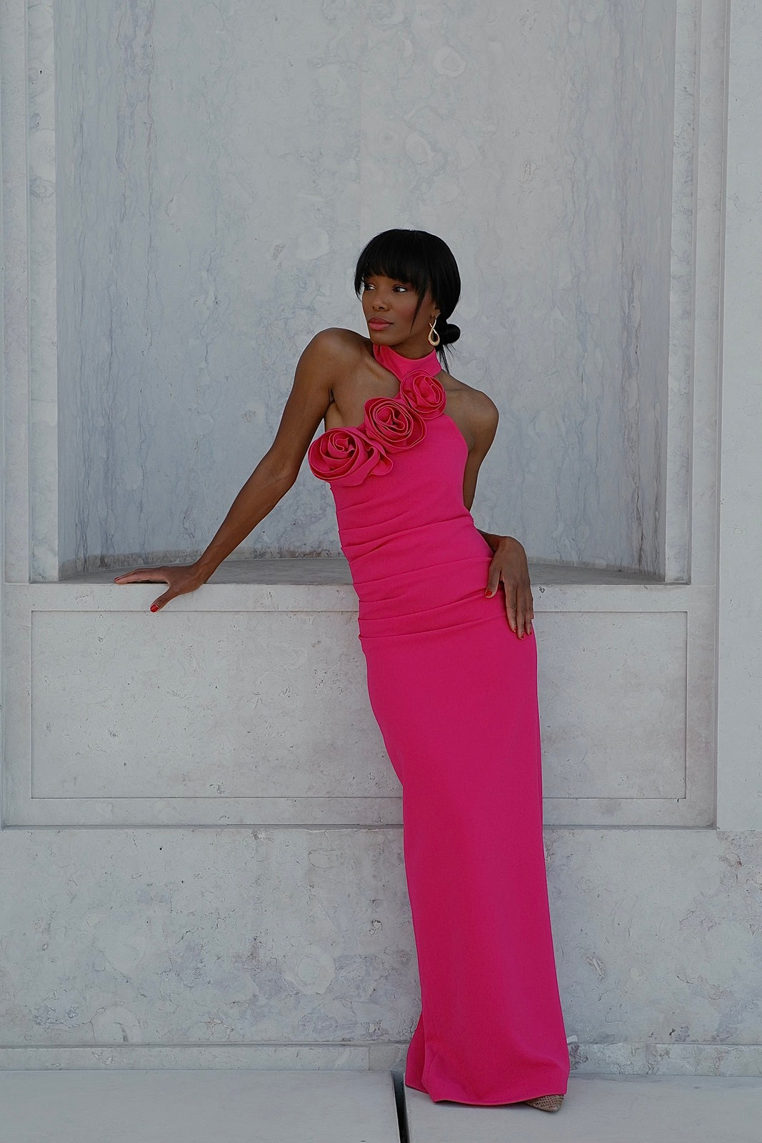 fuchsia long dress LONG FUCHSIA DRESS WITH FLOWER