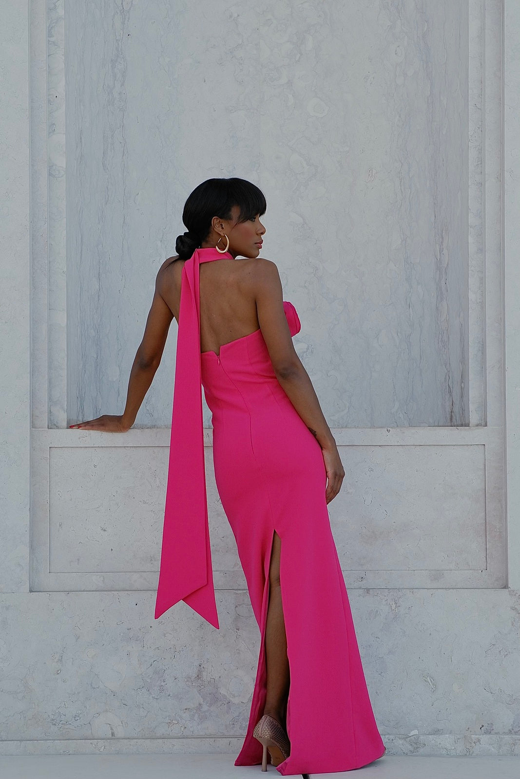 LONG FUCHSIA DRESS WITH FLOWER LONG FUCHSIA DRESS WITH FLOWER