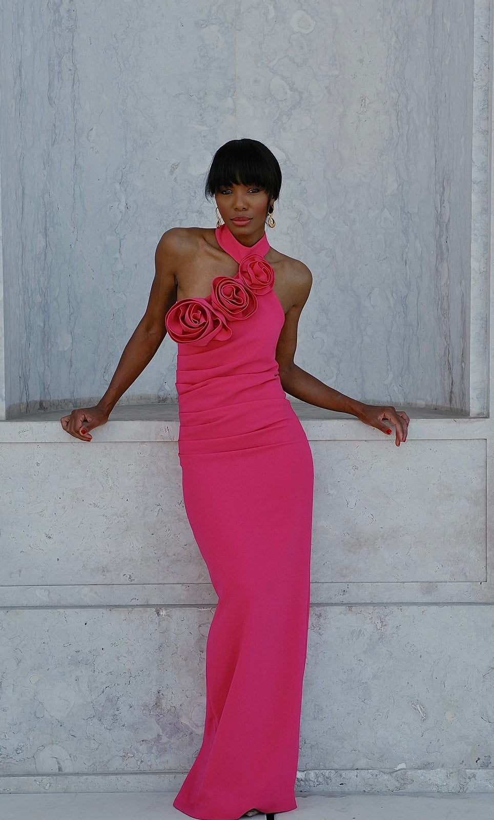 LONG FUCHSIA DRESS WITH FLOWER