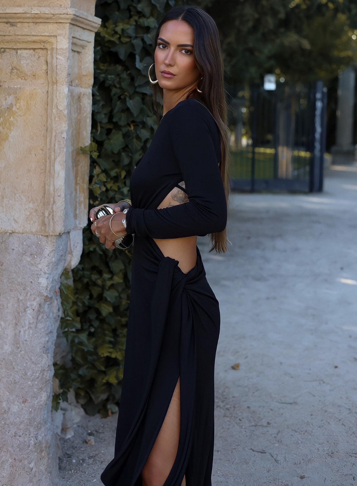 BLACK DRESS WITH BOW ON THE BELT