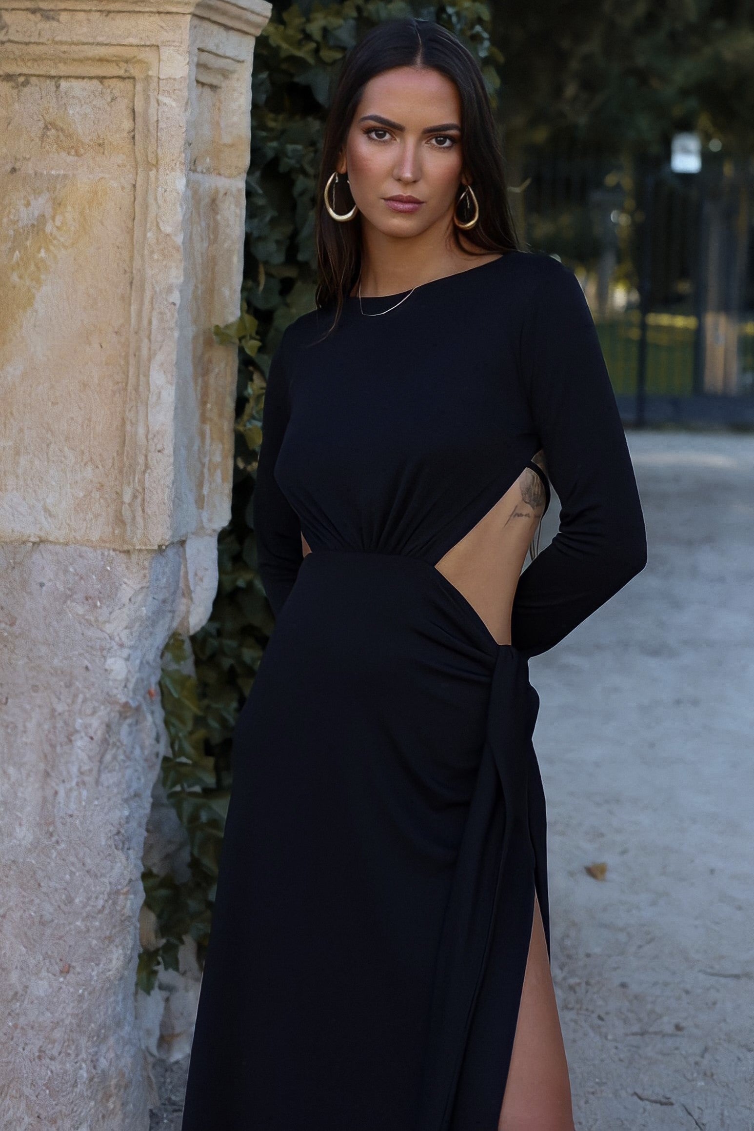 Black Dress with Bow on the Belt Black Dress with Bow on the Belt