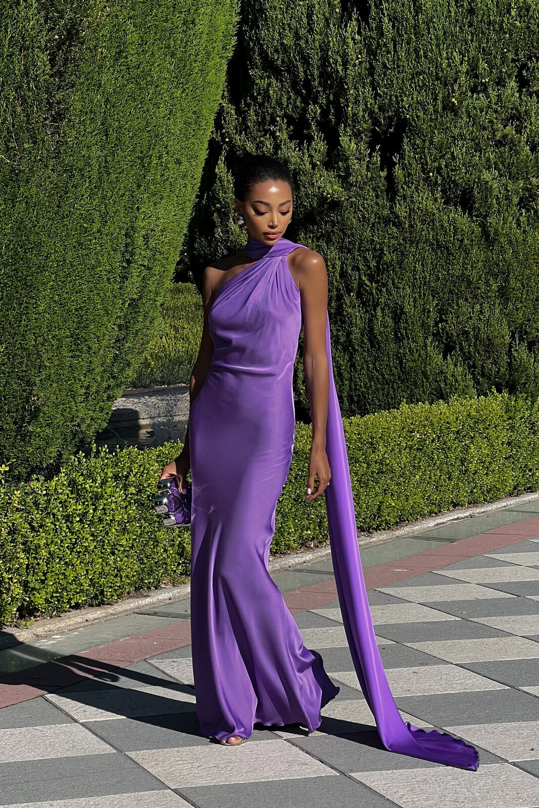 Long Purple Dress with Cape