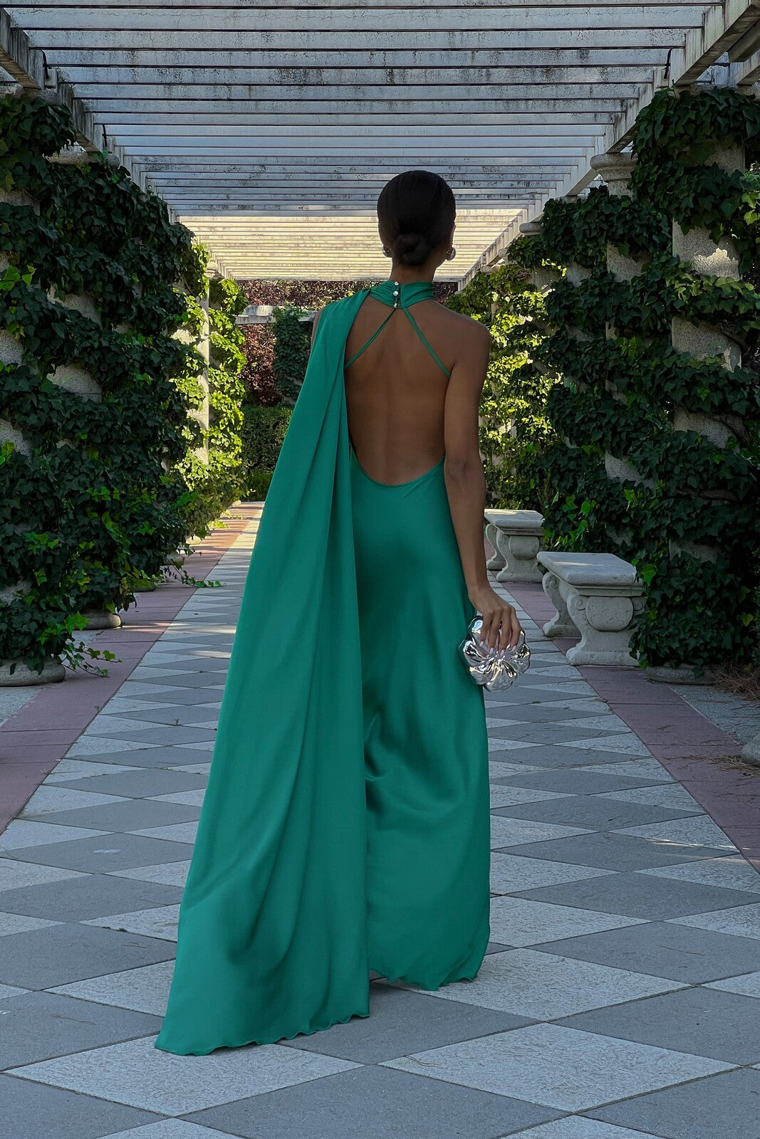 LONG GREEN CAPE DRESS - KAO LONG GREEN CAPE DRESS - KAO