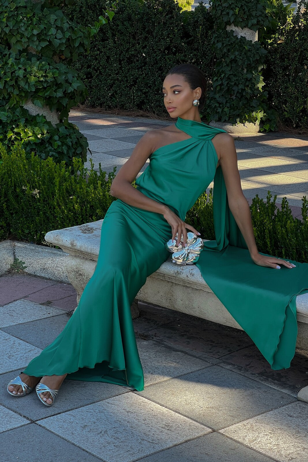 LONG GREEN CAPE DRESS - KAO LONG GREEN CAPE DRESS - KAO
