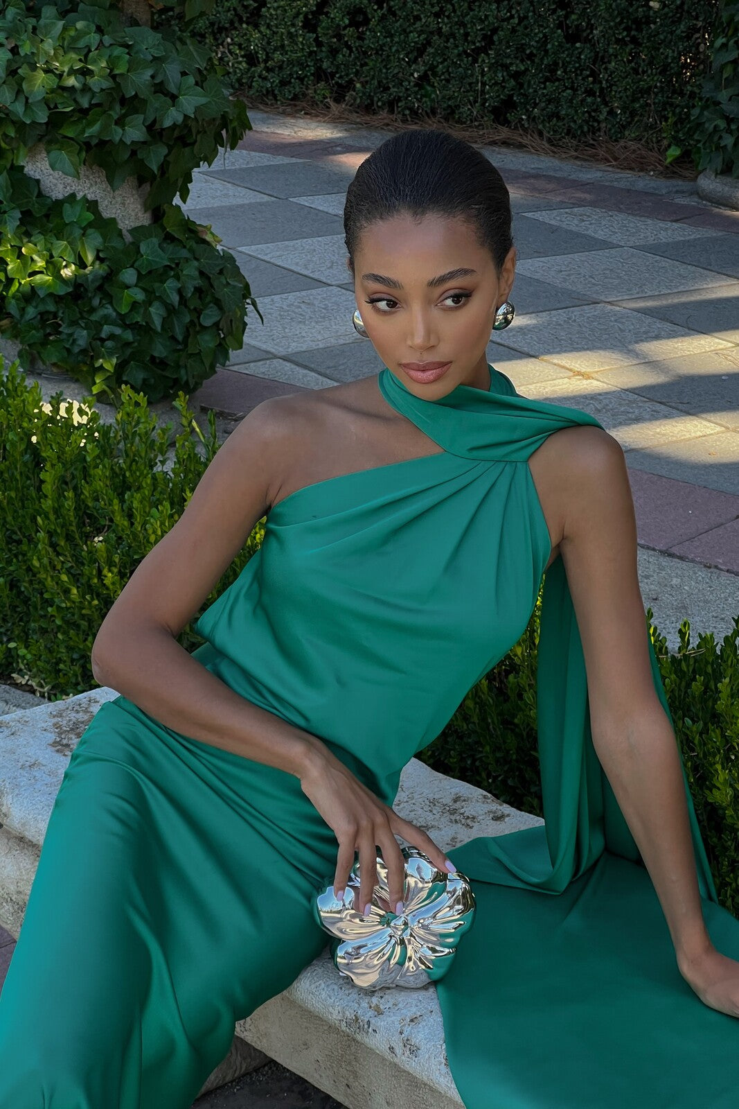 LONG GREEN CAPE DRESS - KAO LONG GREEN CAPE DRESS - KAO