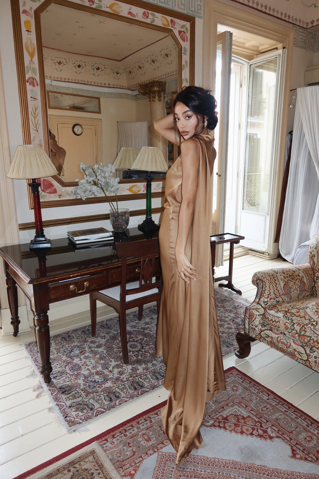 camel formal dress Baltic Born Womens Lana Smocked Maxi Dress | Camel