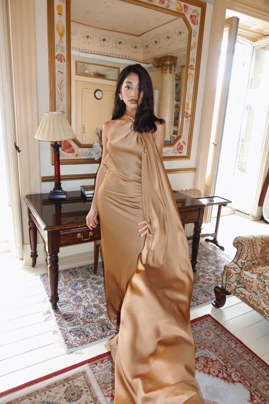 LONG CAMEL DRESS WITH CAPE - KAO LONG CAMEL DRESS WITH CAPE - KAO