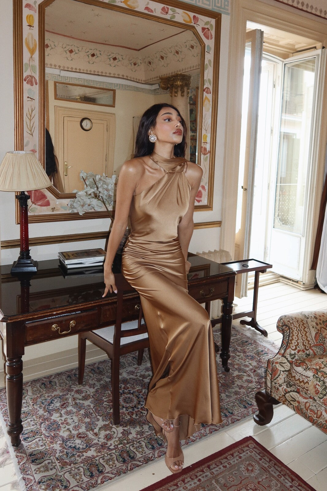 LONG CAMEL DRESS WITH CAPE - KAO LONG CAMEL DRESS WITH CAPE - KAO
