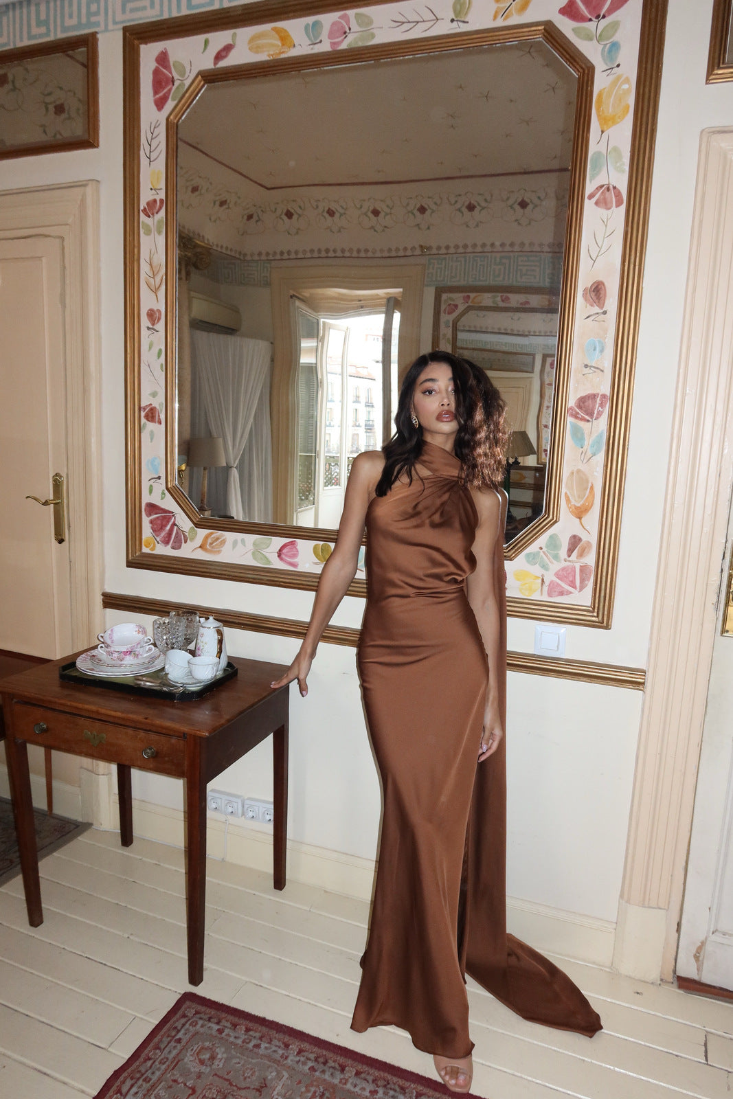 tan and brown dress Tan Brown Bella Bodycon Wrap Maxi Dress