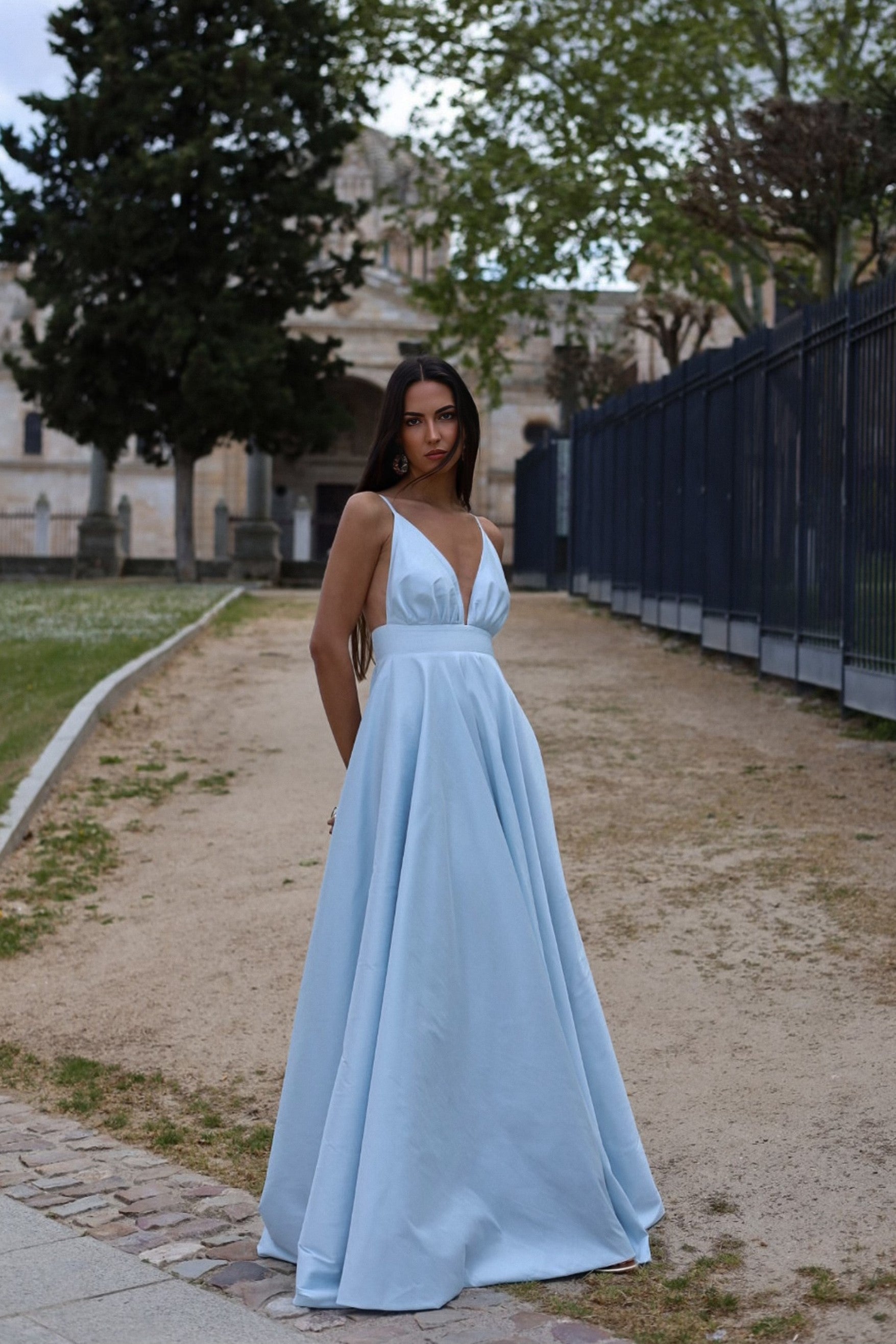 Light blue princess wedding dress deals