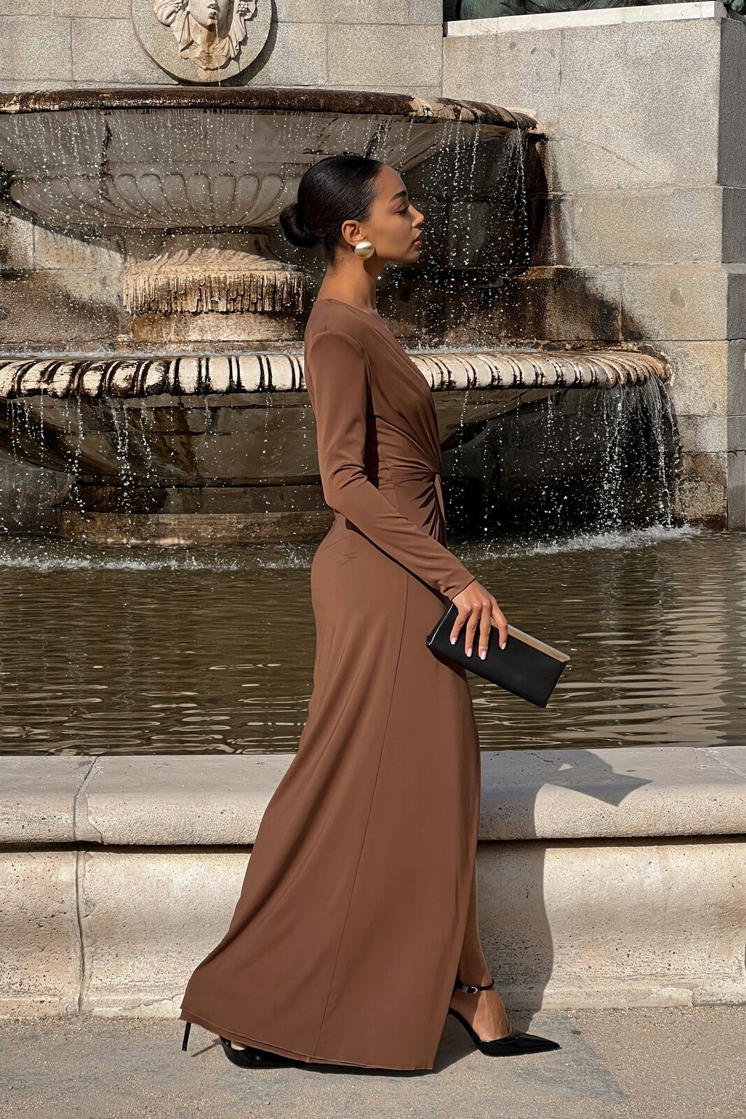 LONG BROWN KNIT DRESS - KAO LONG BROWN KNIT DRESS - KAO