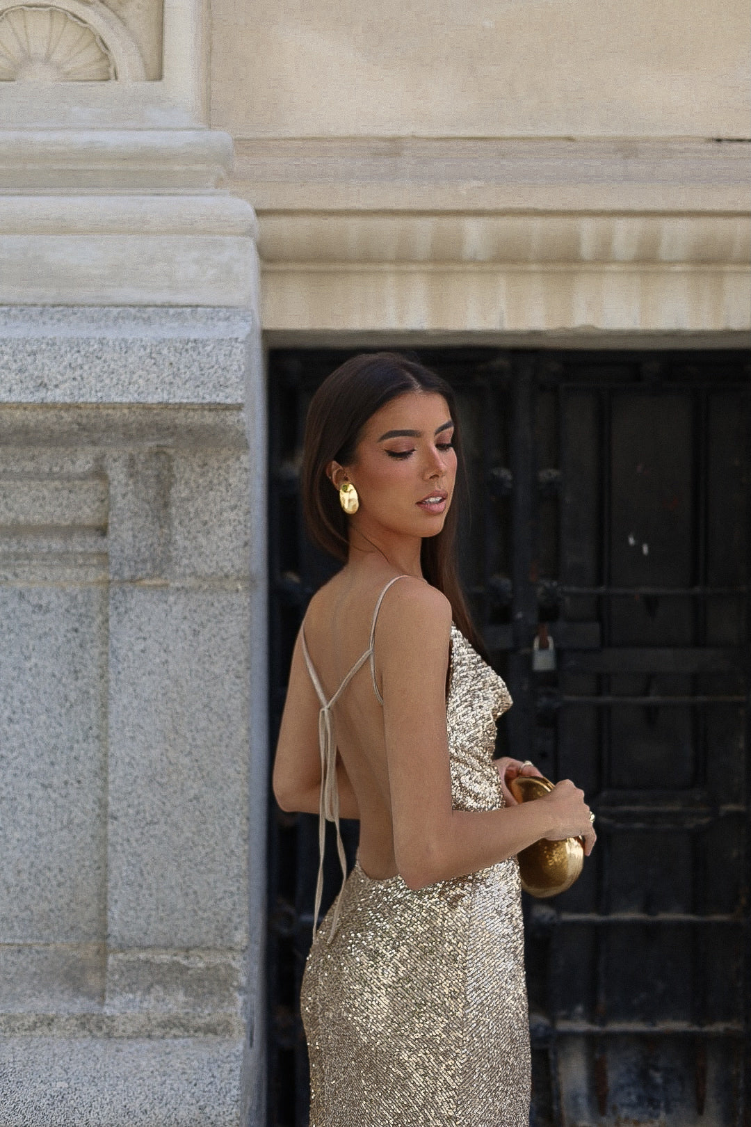 gold sequined dress GOLD SEQUINED DRESS