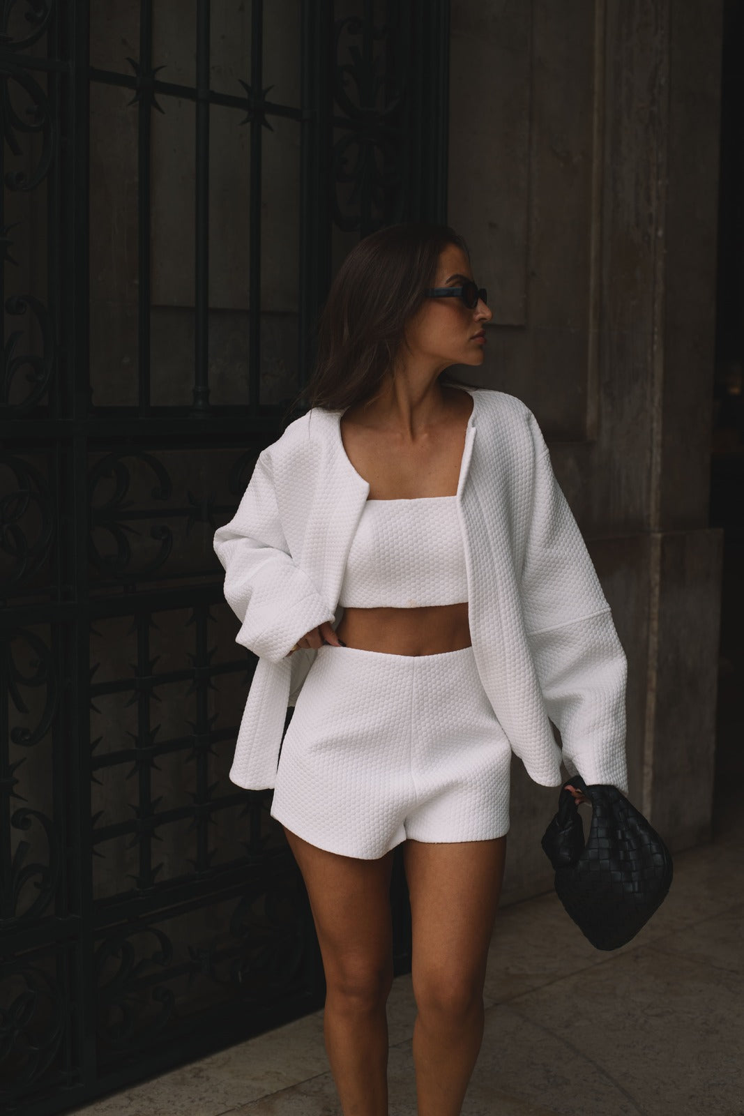 WHITE GEOMETRIC JACQUARD SHORTS