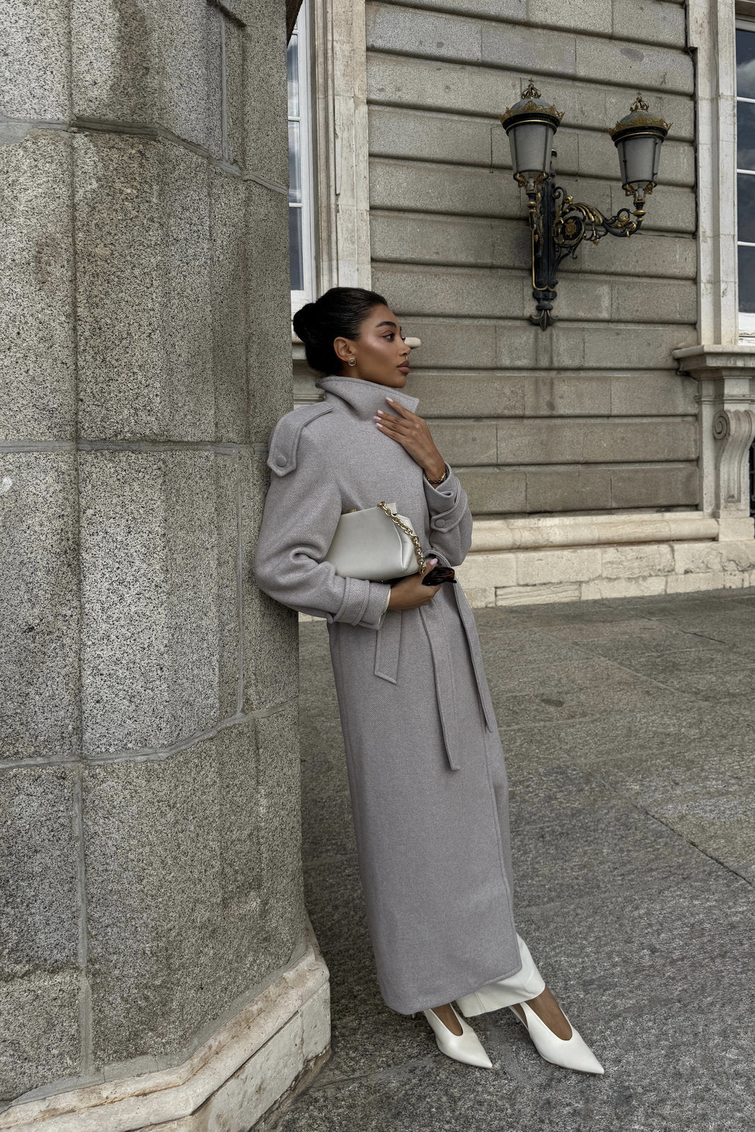 PEARL TAUPE WOOL COAT WITH BELT