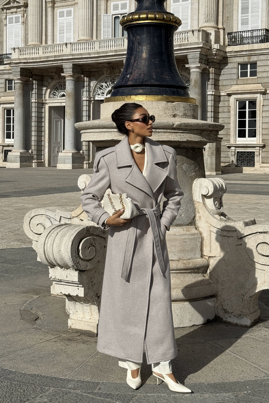 PEARL TAUPE WOOL COAT WITH BELT