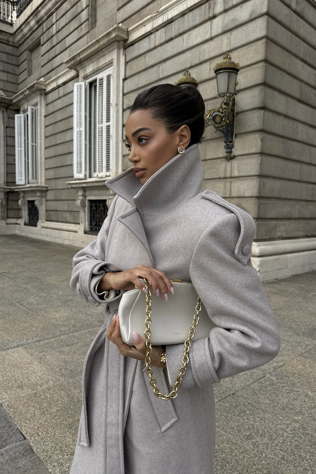 PEARL TAUPE WOOL COAT WITH BELT