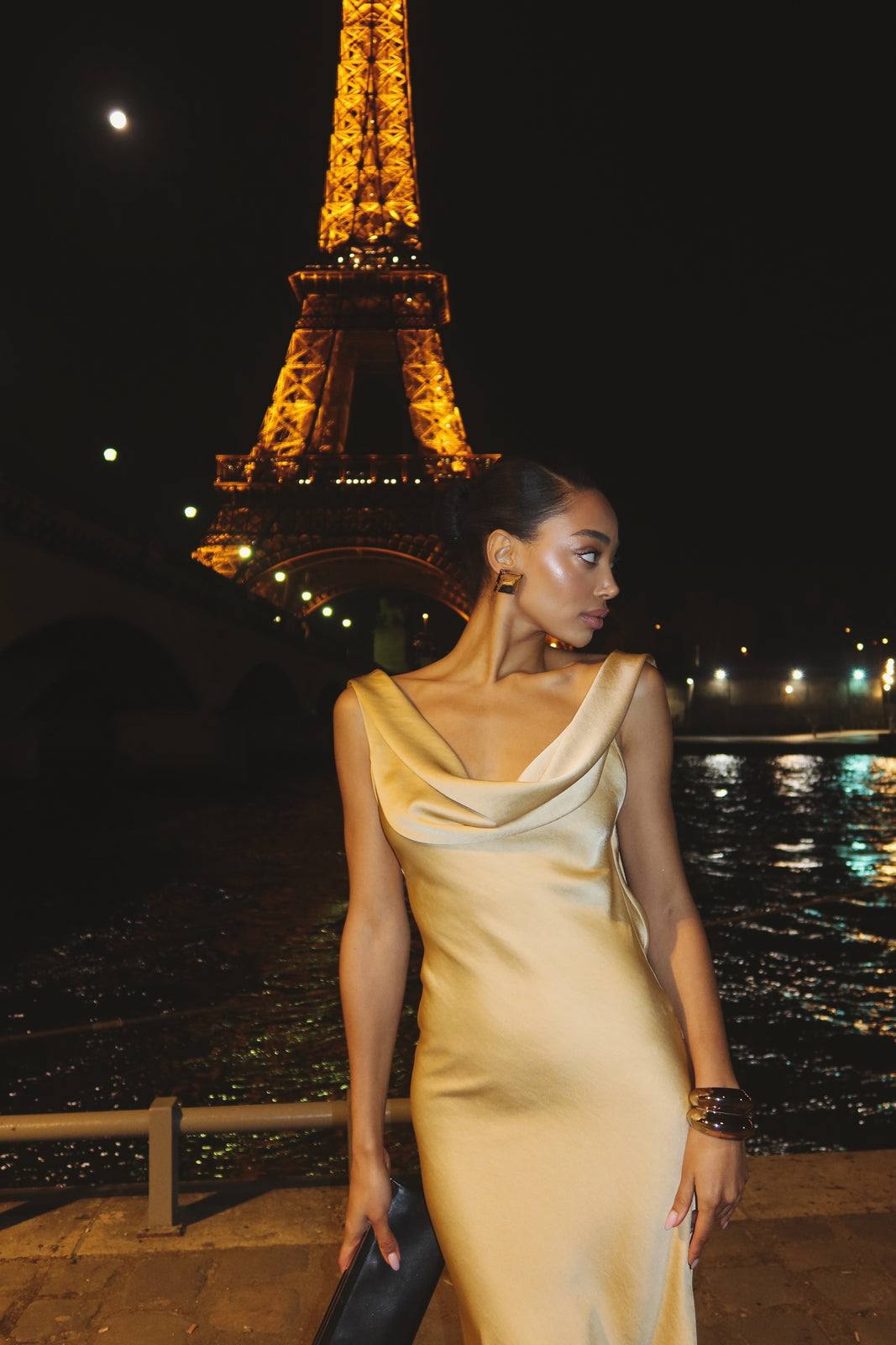 Gold Dress with Pleated Neckline Gold Dress with Pleated Neckline