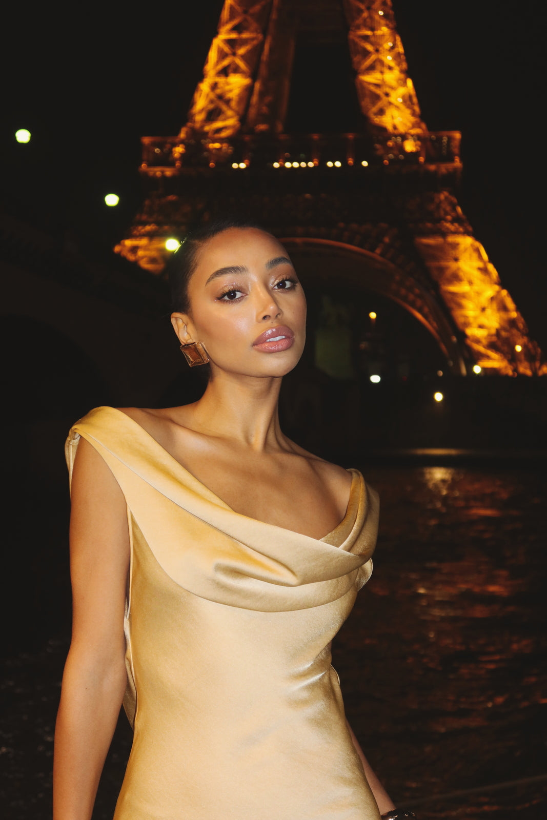 Gold Dress with Pleated Neckline Gold Dress with Pleated Neckline