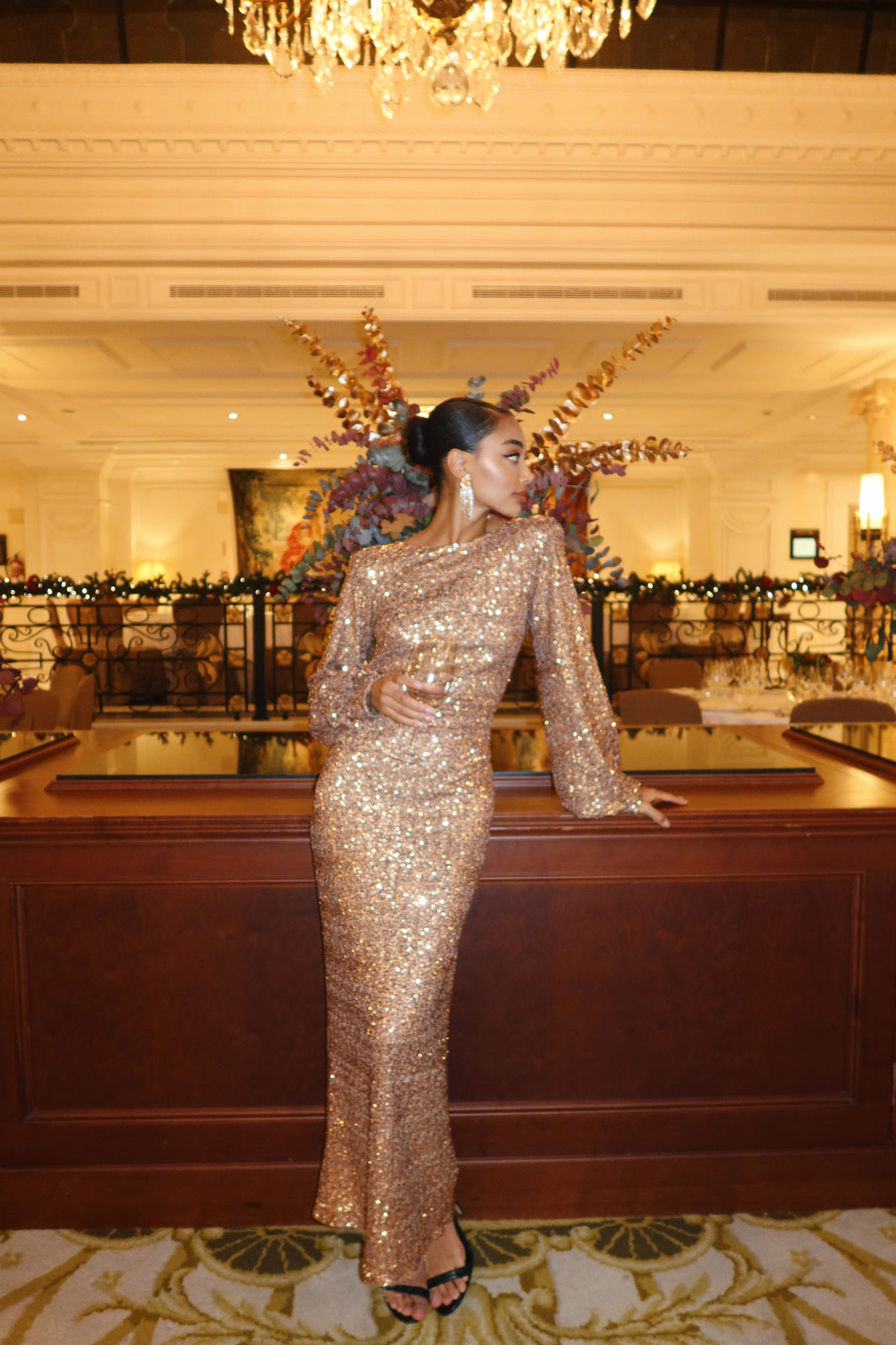 LONG COPPER SEQUIN DRESS