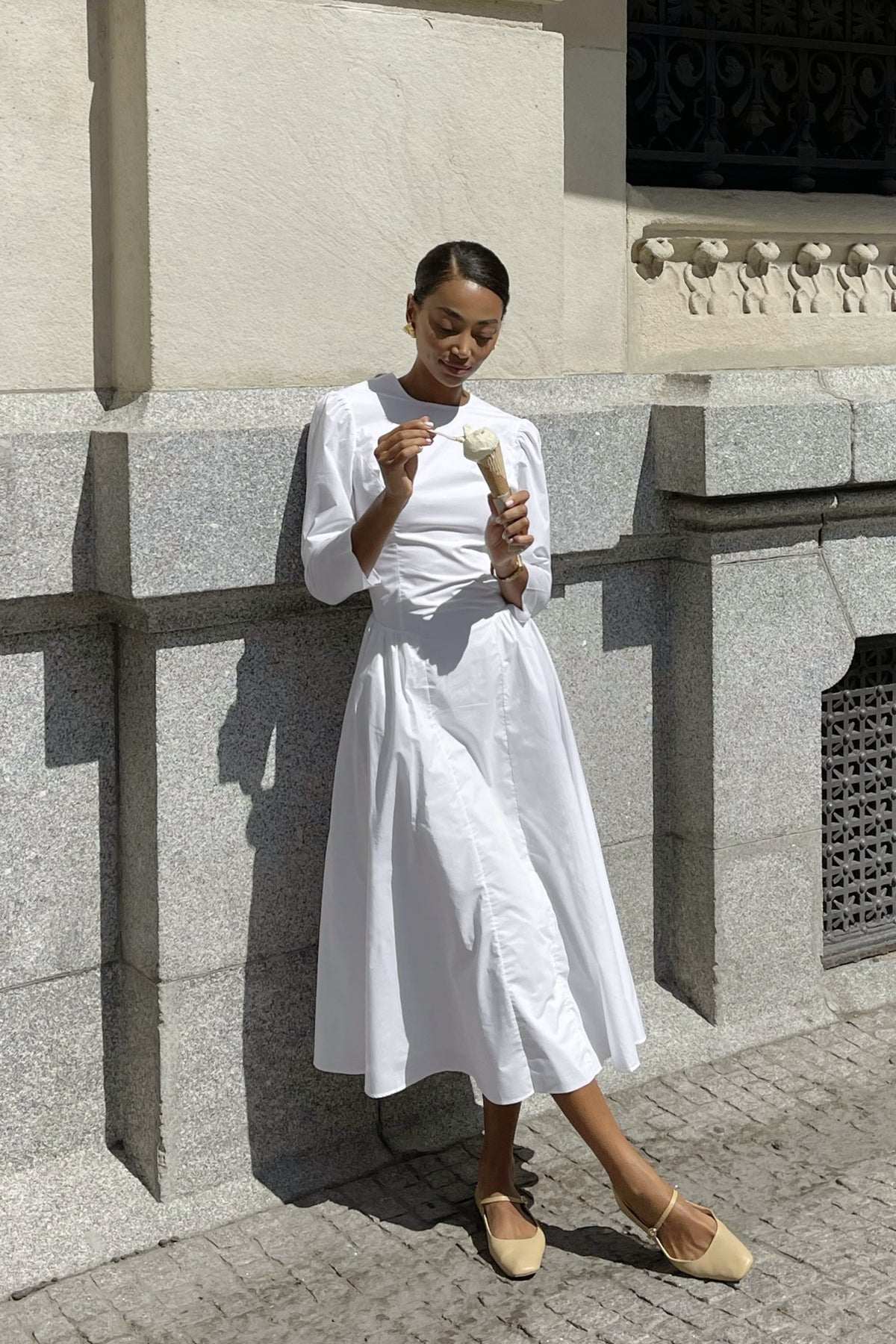 LONG WHITE CHAMBRAY DRESS