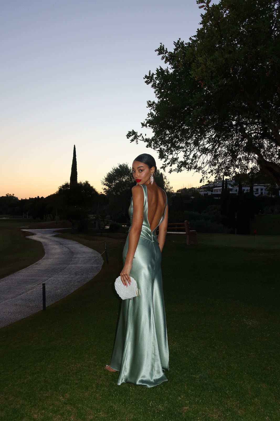 LONG GREEN DRESS WITH SIDE SLIT - KAO LONG GREEN DRESS WITH SIDE SLIT - KAO