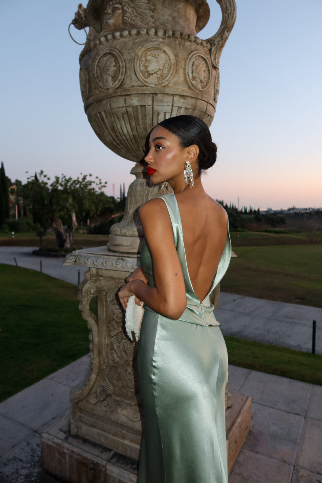 LONG GREEN DRESS WITH SIDE SLIT - KAO LONG GREEN DRESS WITH SIDE SLIT - KAO