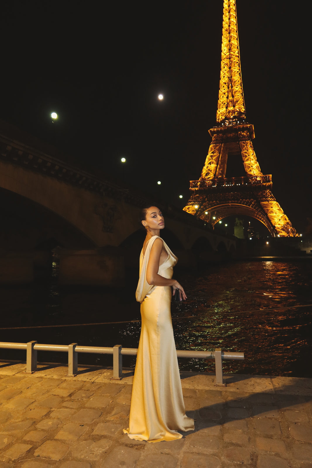 GOLD DRESS WITH PLEATED NECKLINE - KAO GOLD DRESS WITH PLEATED NECKLINE - KAO