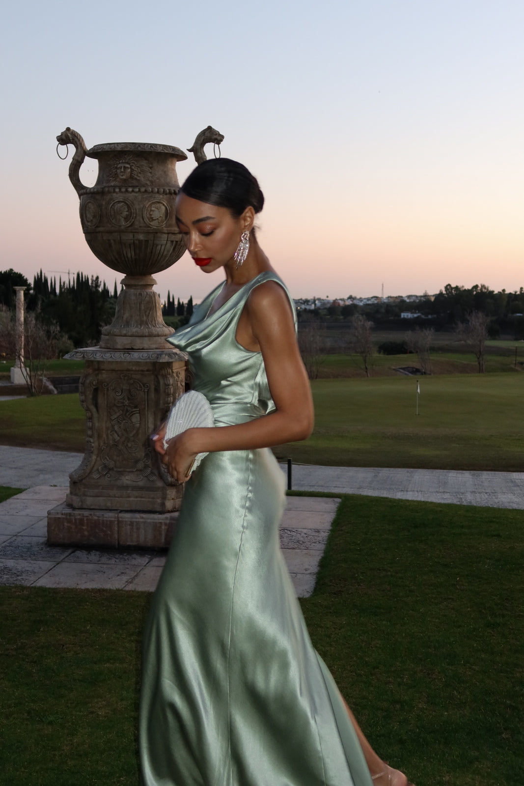 LONG GREEN DRESS WITH SIDE SLIT - KAO LONG GREEN DRESS WITH SIDE SLIT - KAO