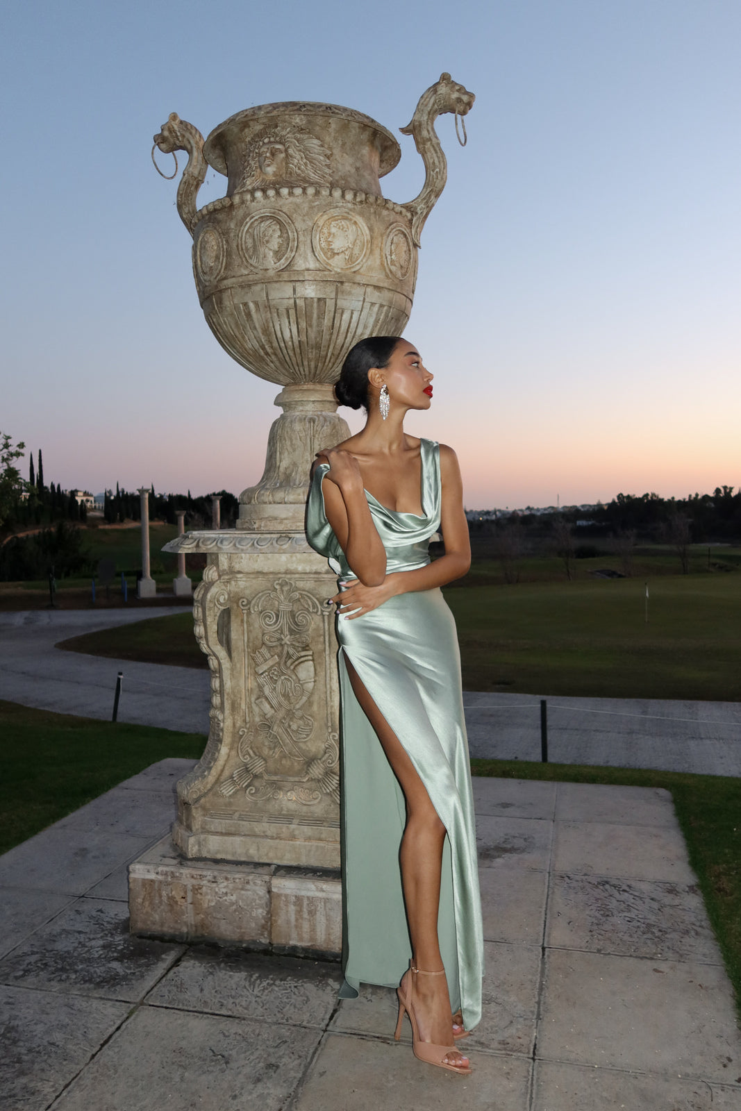 LONG GREEN DRESS WITH SIDE SLIT - KAO LONG GREEN DRESS WITH SIDE SLIT - KAO