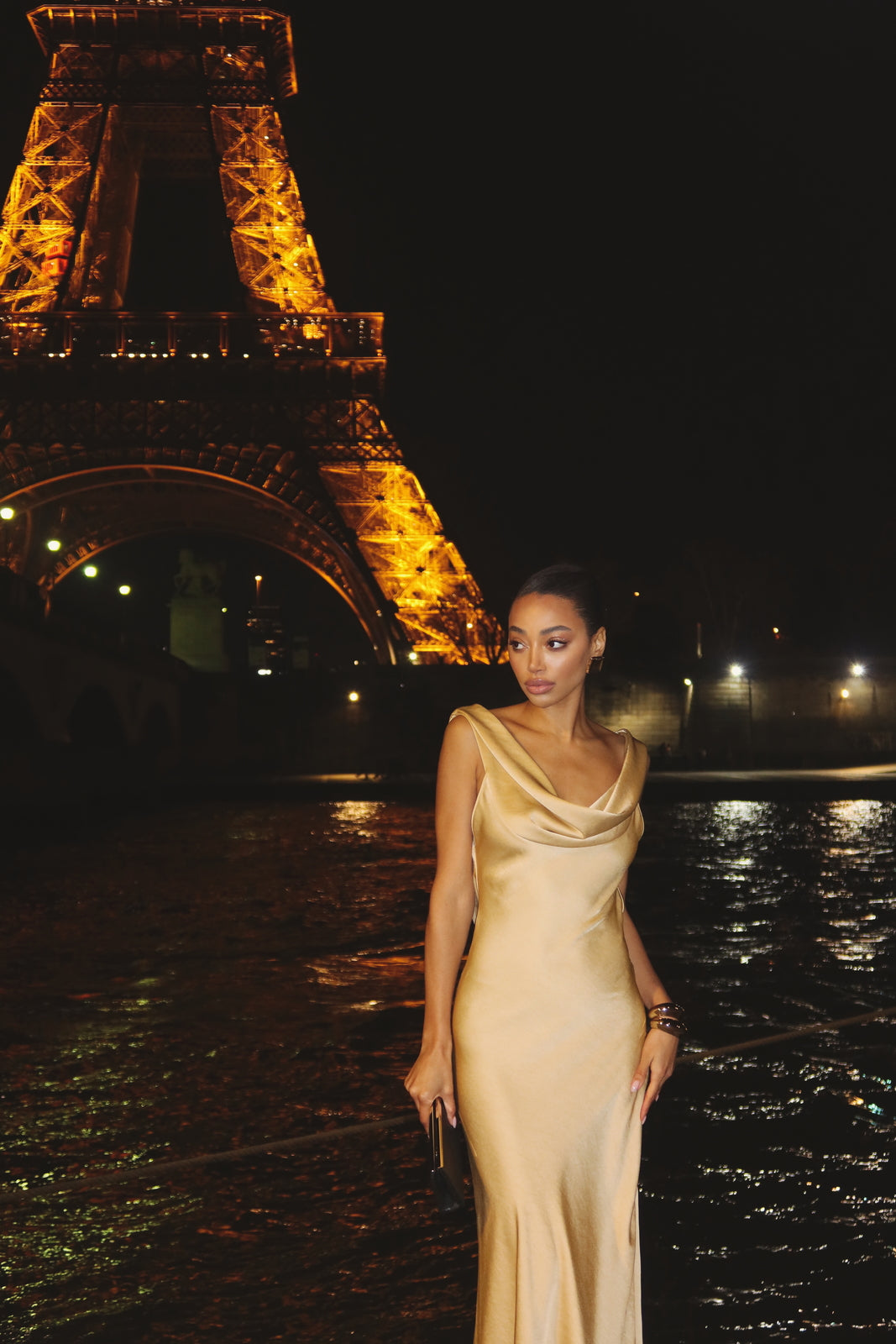Gold Dress with Pleated Neckline Gold Dress with Pleated Neckline