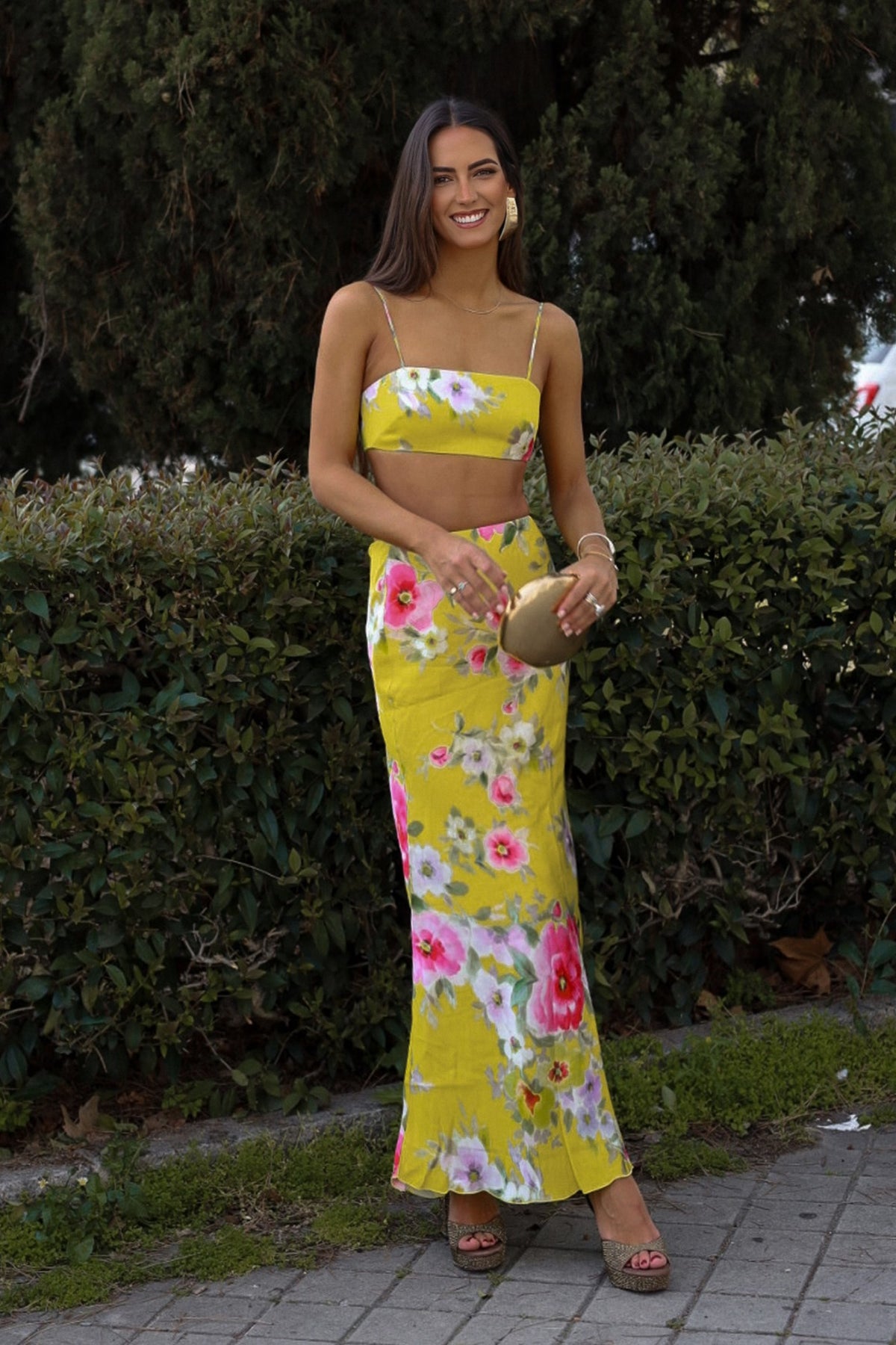 LONG YELLOW SKIRT WITH FLORAL PRINT