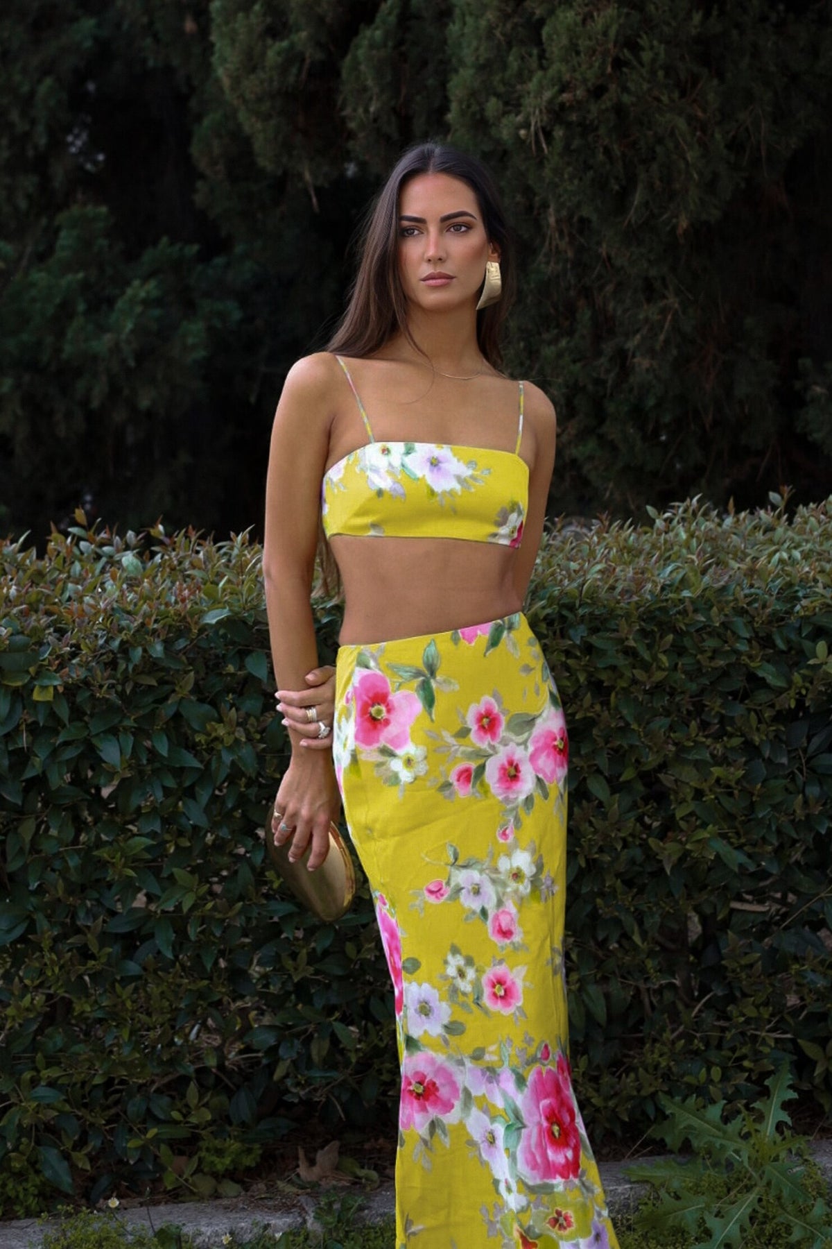 LONG YELLOW SKIRT WITH FLORAL PRINT