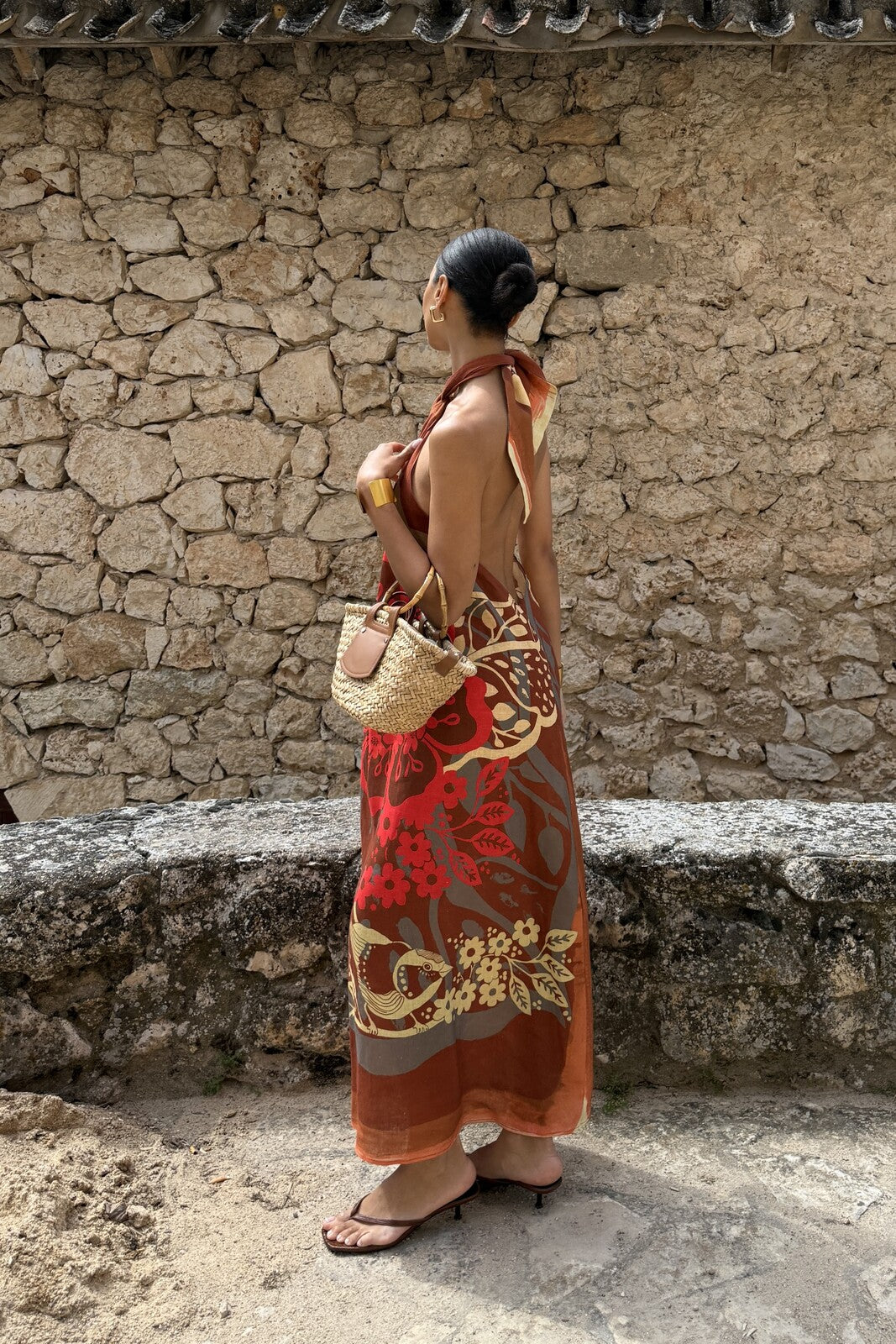 VESTIDO DE LINO TERRACOTA FLORAL