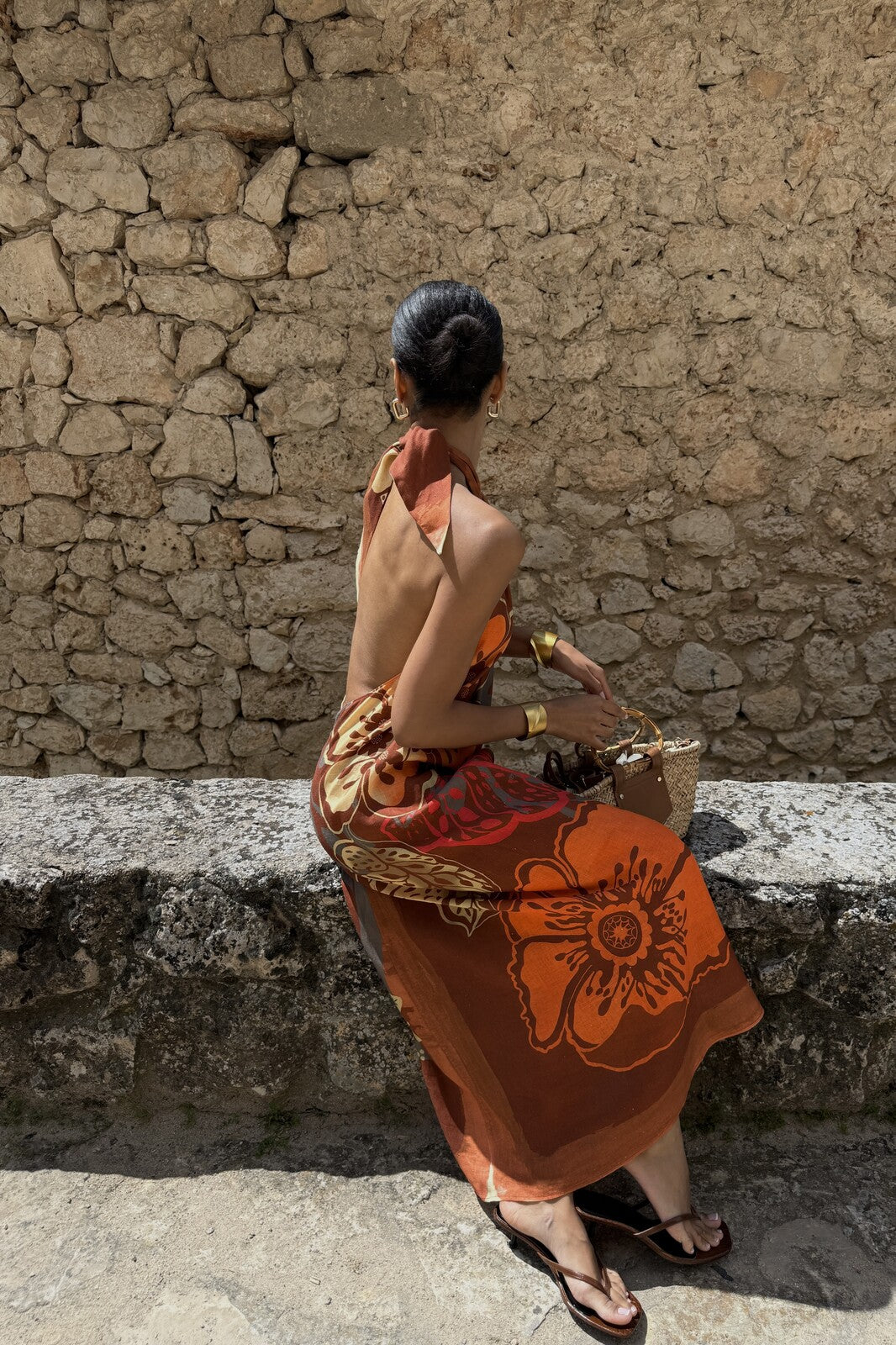 VESTIDO DE LINO TERRACOTA FLORAL