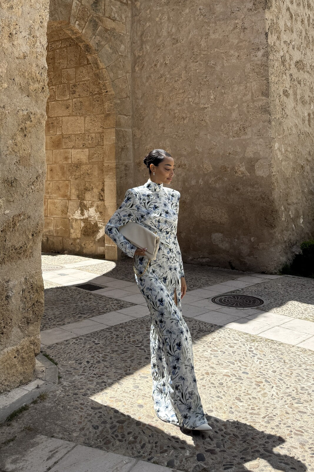 VESTIDO DE LINO FLORAL AZUL