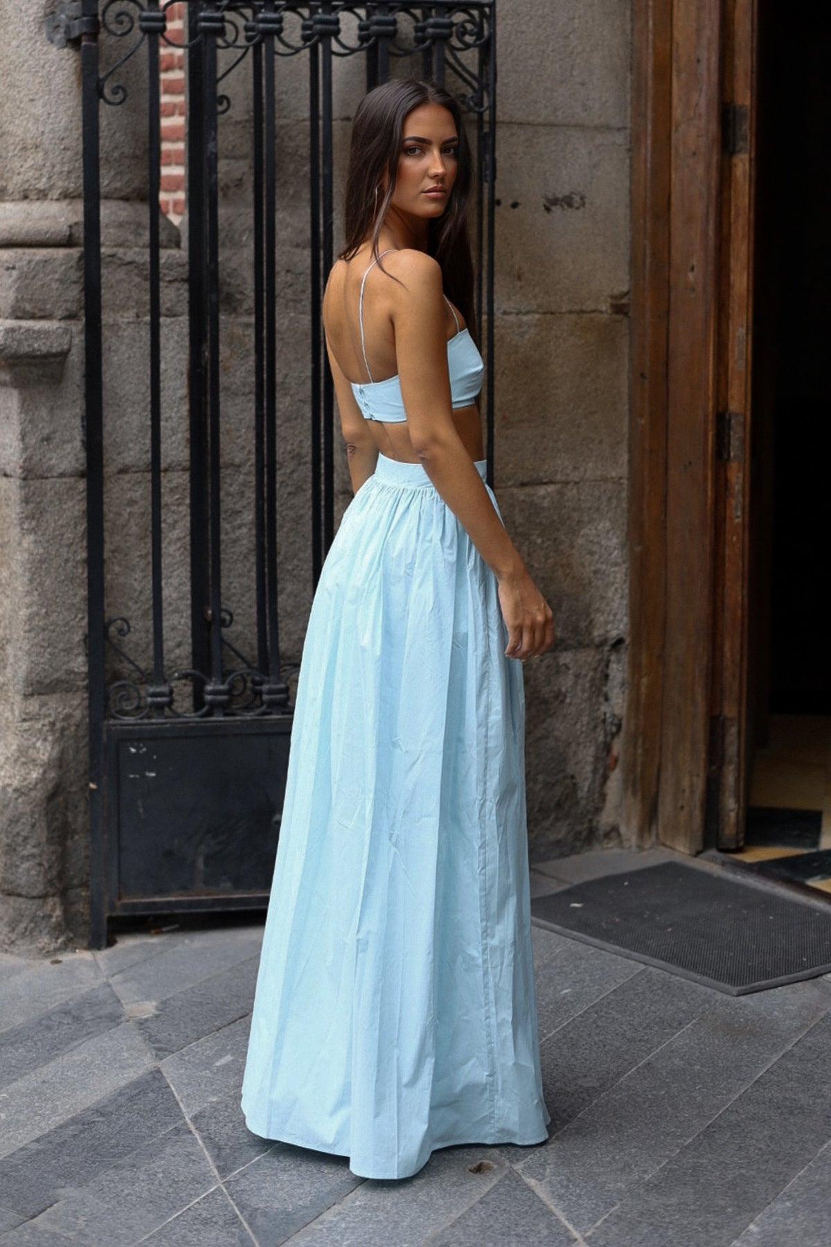 TOP CROP EN CHAMBRAY BLEU CLAIR